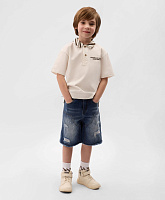 Поло для мальчика с коротким рукавом с принтом на воротнике белое