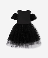 Платье комбинированное с объёмными короткими рукавами чёрное для девочки