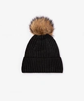 Шапка с помпоном из меха енота для девочки