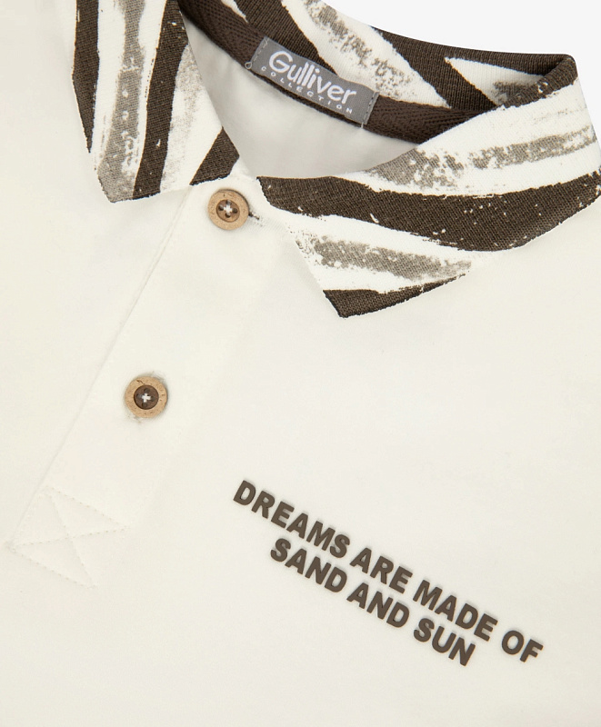 Поло для мальчика с коротким рукавом с принтом на воротнике белое