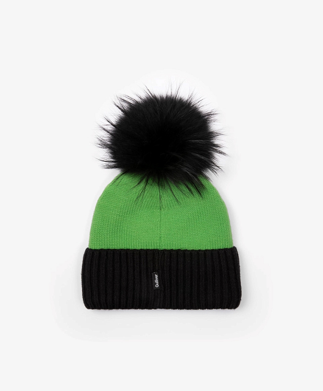 Шапка с помпоном для мальчика вязаная на флисе