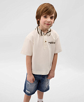 Поло для мальчика с коротким рукавом с принтом на воротнике белое