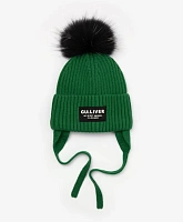 Шапка вязаная на флисовой подкладке с помпоном зелёная для мальчика