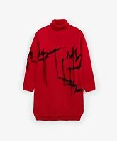 Платье с длинным рукавом вязаное красное для девочки