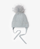 Шапка с помпоном вязаная для девочки на флисе