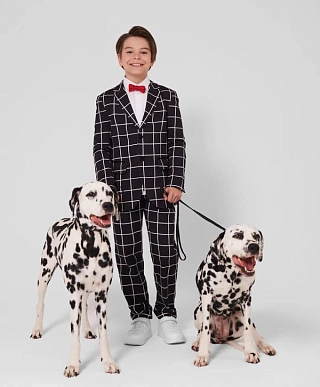 Брюки зауженные текстильные в клетку чёрные для мальчика