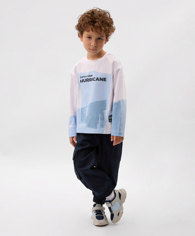 Лонгслив для мальчика с принтом белый