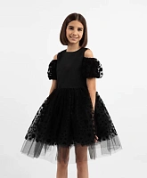 Платье комбинированное с объёмными короткими рукавами чёрное для девочки