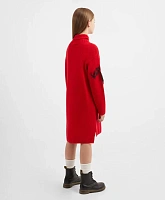 Платье с длинным рукавом вязаное красное для девочки