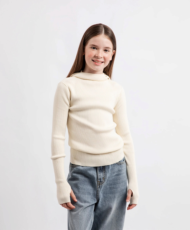 Водолазка с капюшоном для девочки вязаная