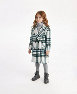 Пальто для девочки двубортное в клетку
