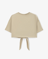 Футболка для девочки укороченная с завязками бежевая