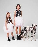 Платье в горох с пышной юбкой из сетки черно-белое для девочки