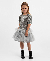 Платье комбинированное с коротким рукавом серое для девочки