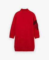 Платье с длинным рукавом вязаное красное для девочки