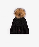 Шапка с помпоном из меха енота для девочки