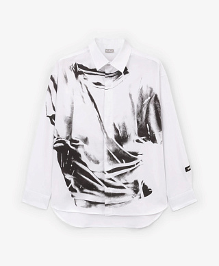 Рубашка с длинным рукавом для мальчика прямого свободного кроя белая с принтом