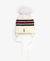 Шапка вязаная на флисовой подкладке с помпоном белая для девочки