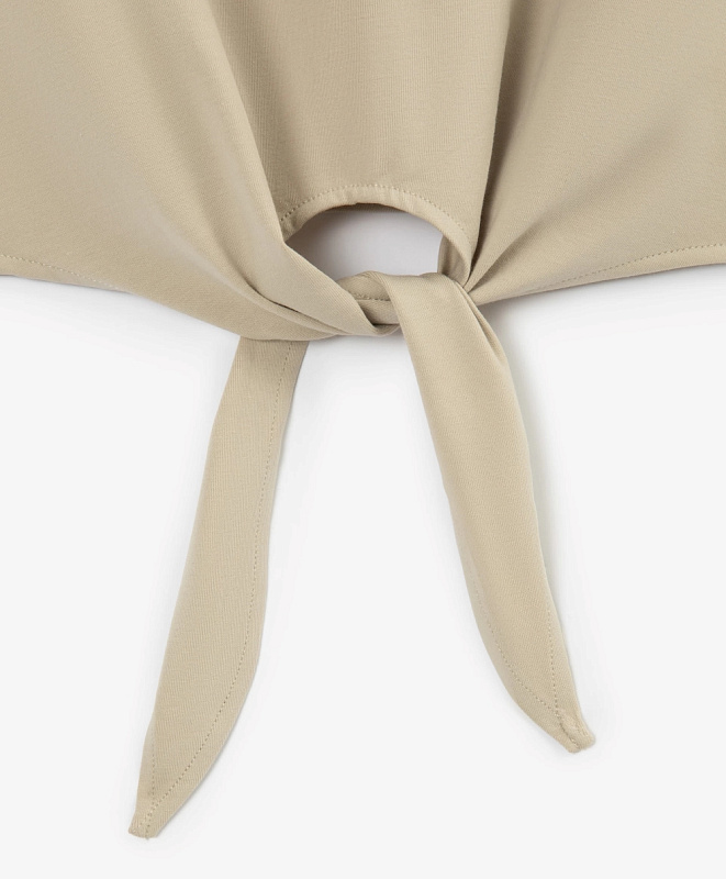 Футболка для девочки укороченная с завязками бежевая