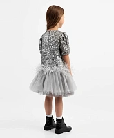 Платье комбинированное с коротким рукавом серое для девочки