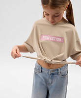 Футболка для девочки укороченная с завязками бежевая