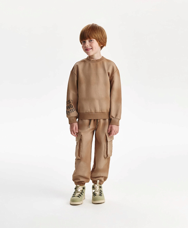 Брюки-джоггеры для мальчика из футера бежевые