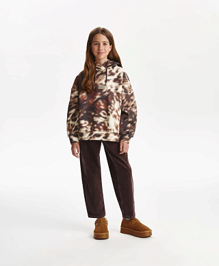 Брюки прямые для девочки из велюра коричневые