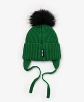 Шапка вязаная на флисовой подкладке с помпоном зелёная для мальчика