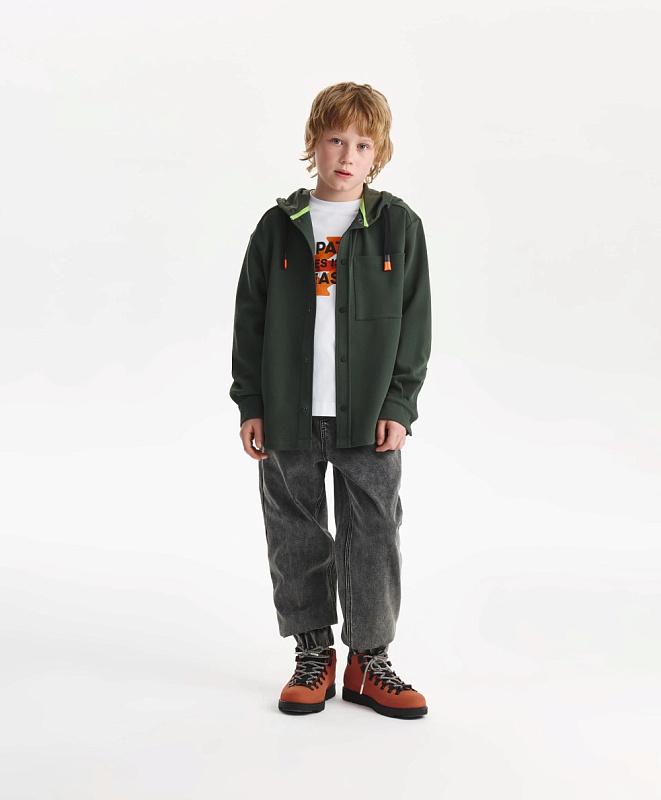 Брюки-джоггеры для мальчика из вареного денима на флисе серые