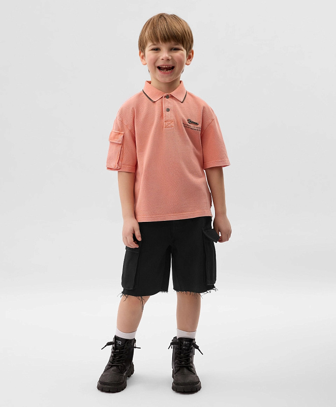 Поло для мальчика из пике с принтом