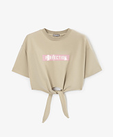 Футболка для девочки укороченная с завязками бежевая