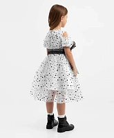 Платье с объёмными короткими рукавами и поясом для девочки