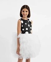 Платье в горох с пышной юбкой из сетки черно-белое для девочки