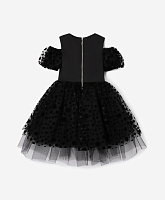 Платье комбинированное с объёмными короткими рукавами чёрное для девочки
