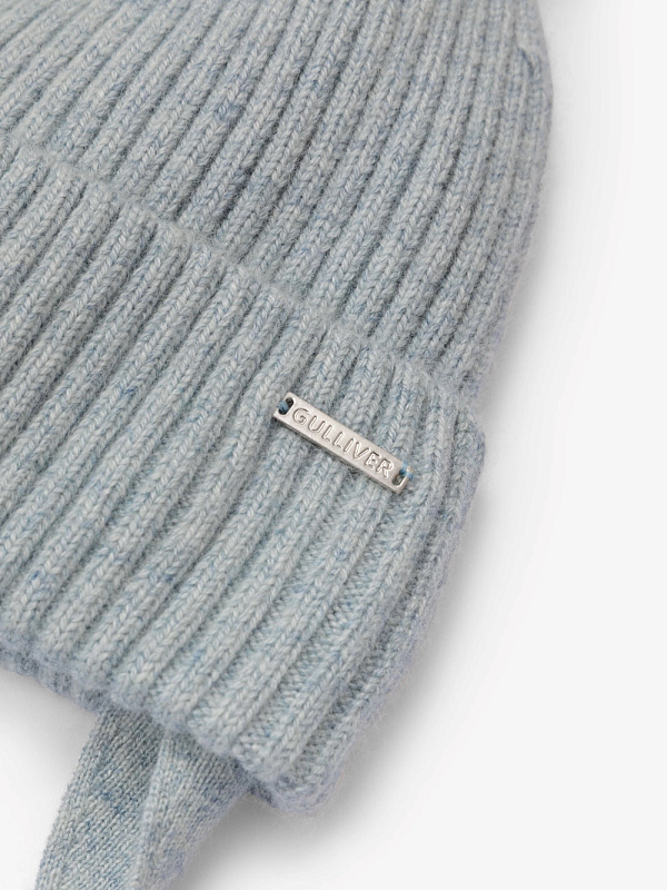 Шапка с помпоном вязаная для девочки на флисе