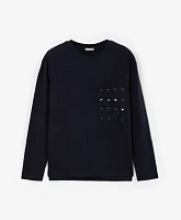 Лонгслив с нагрудным карманом синий для мальчика