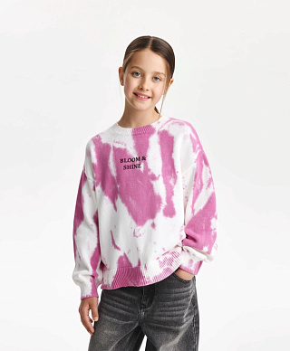 Джемпер вязаный для девочки силуэта умеренный оверсайз