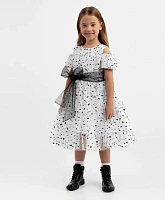 Платье с объёмными короткими рукавами и поясом для девочки