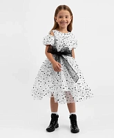 Платье с объёмными короткими рукавами и поясом для девочки