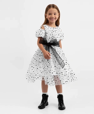 Платье с объёмными короткими рукавами и поясом для девочки