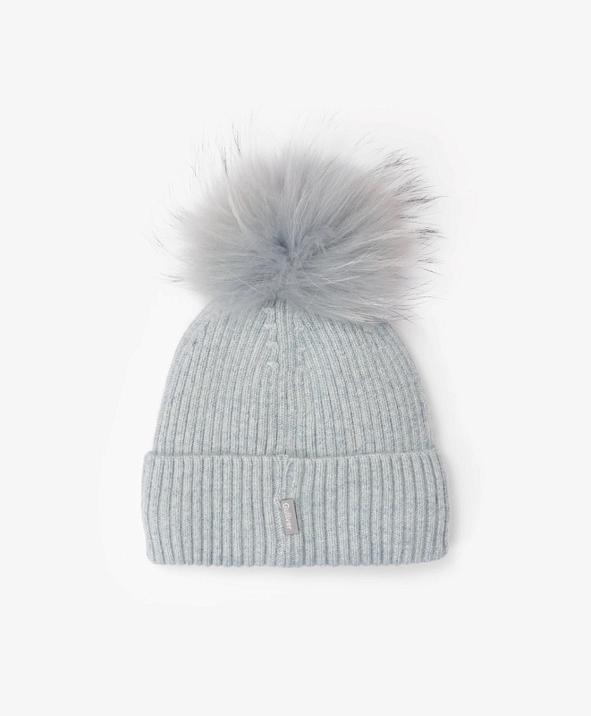 Шапка с помпоном вязаная для девочки на флисе