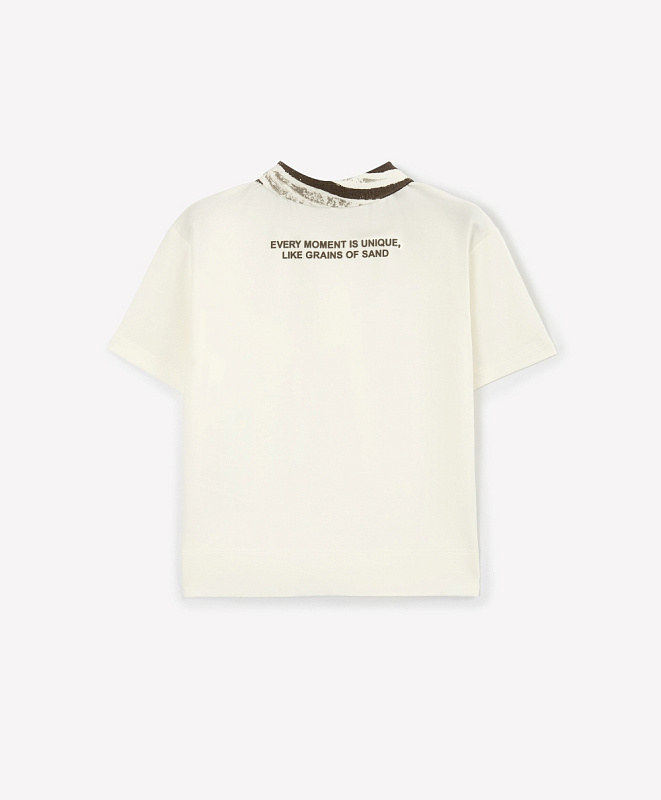 Поло для мальчика с коротким рукавом с принтом на воротнике белое