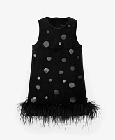 Платье из велюра с пайетками и перьями чёрное для девочки