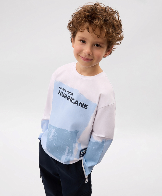 Лонгслив для мальчика с принтом белый