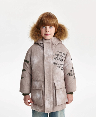 Полупальто для мальчика зимнее плащевое на искусственном пуху