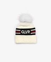 Шапка вязаная на флисовой подкладке с помпоном белая для девочки