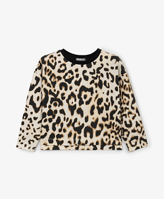 Лонгслив для девочки прямой свободной формы с леопардовым принтом
