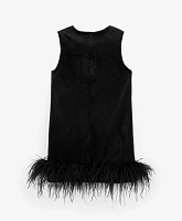 Платье из велюра с пайетками и перьями чёрное для девочки