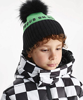 Шапка с помпоном для мальчика вязаная на флисе
