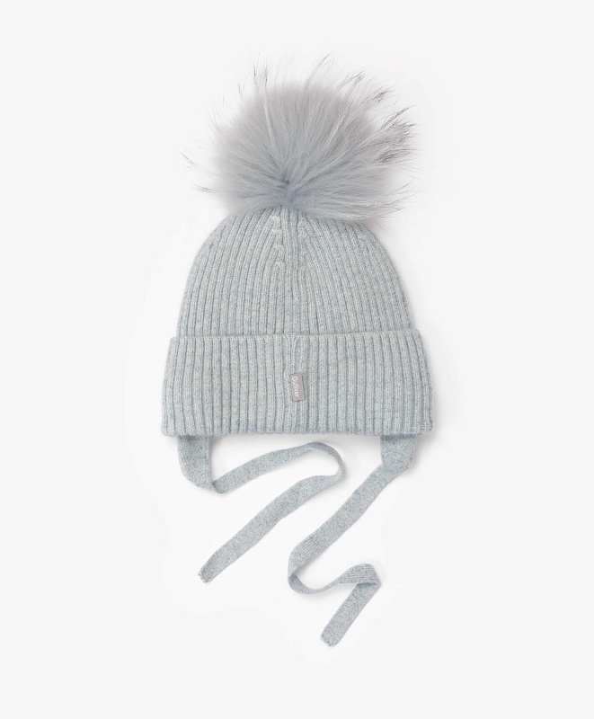 Шапка с помпоном вязаная для девочки на флисе